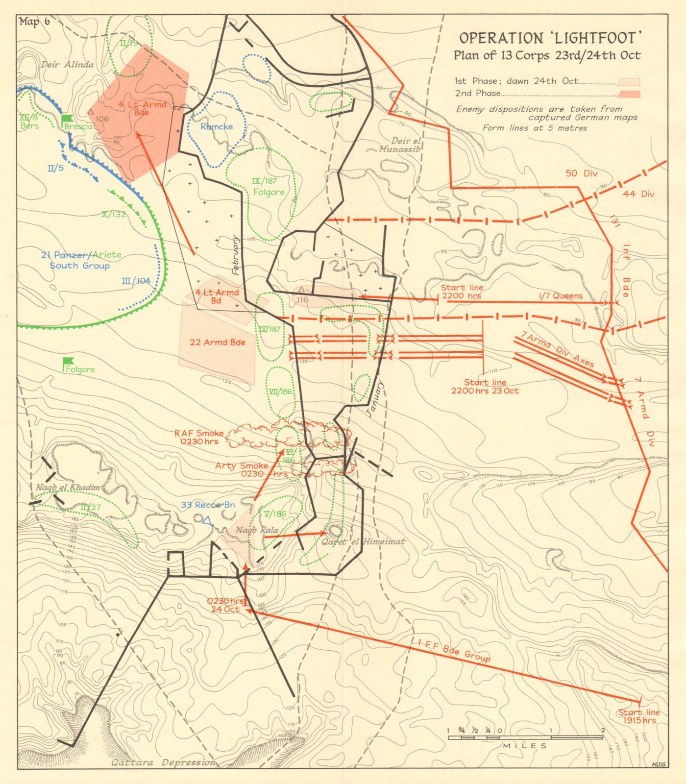 Operation Lightfoot. 13 Corps 23-24 October 1942. Egypt. World War 2 1966 map